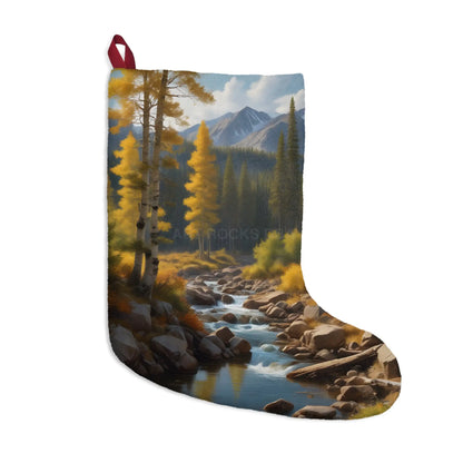 Scenic Mountain Stream Christmas Stocking – Woodland Aspen Holiday Decor - One size - Home Decor