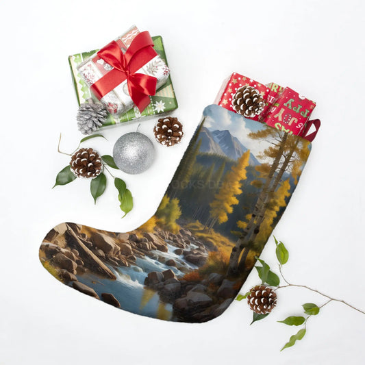 Scenic Mountain Stream Christmas Stocking – Woodland Aspen Holiday Decor - One size - Home Decor