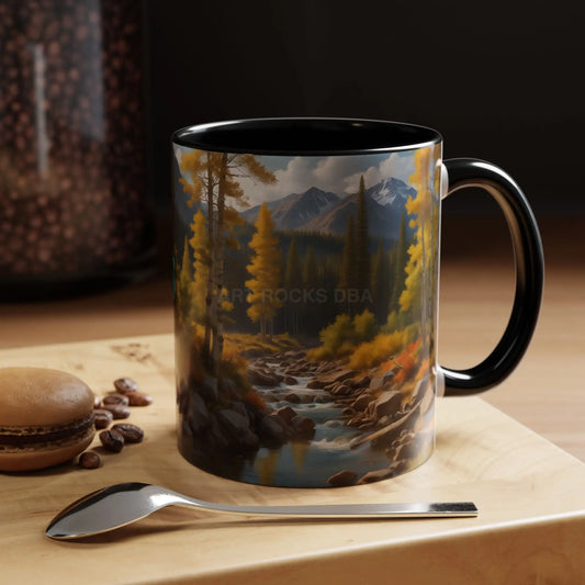 Scenic Mountain Stream Coffee Mug – Autumn Forest Accent Mug (11/15oz) - 11oz / Black - Mug