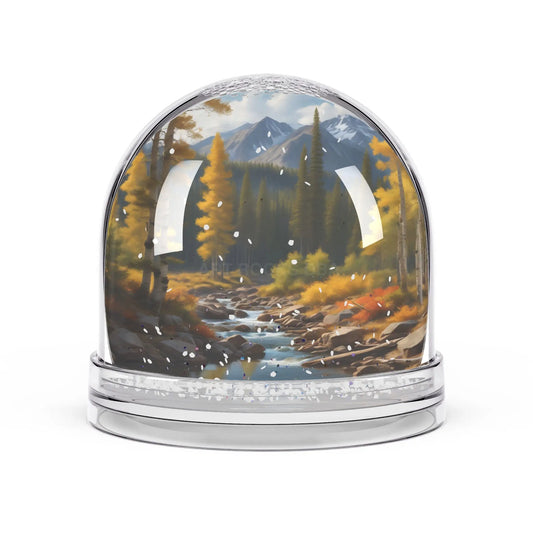 Scenic Mountain Stream Snow Globe — Autumn Forest Landscape Keepsake - 3.5’’ × 3.4’’ - Home Decor