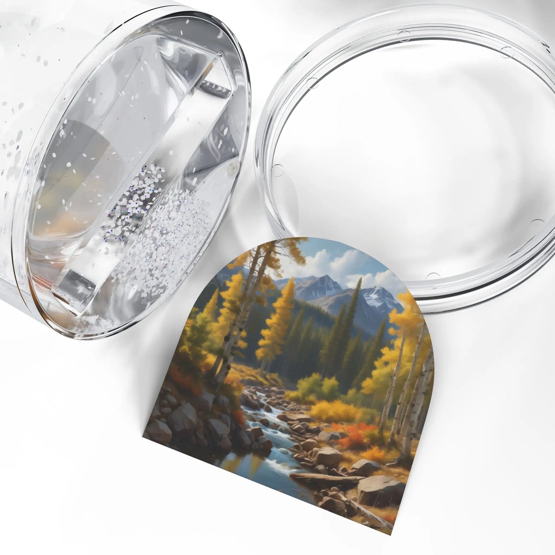 Scenic Mountain Stream Snow Globe — Autumn Forest Landscape Keepsake - 3.5’’ × 3.4’’ - Home Decor