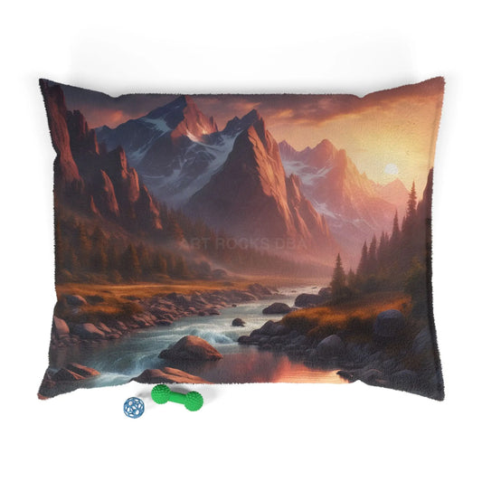 Scenic Mountain Sunrise Pet Bed — Cozy Landscape Dog & Cat Pillow - 50’’ × 40’’ - Pets