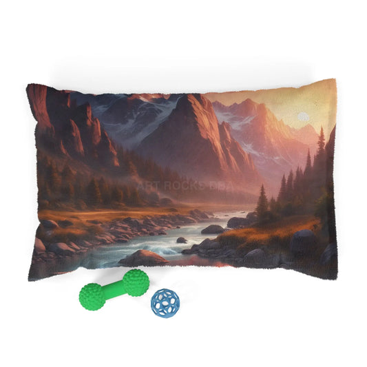 Scenic Mountain Sunrise Pet Bed — Cozy Landscape Dog & Cat Pillow - 28’’ × 18’’ - Pets
