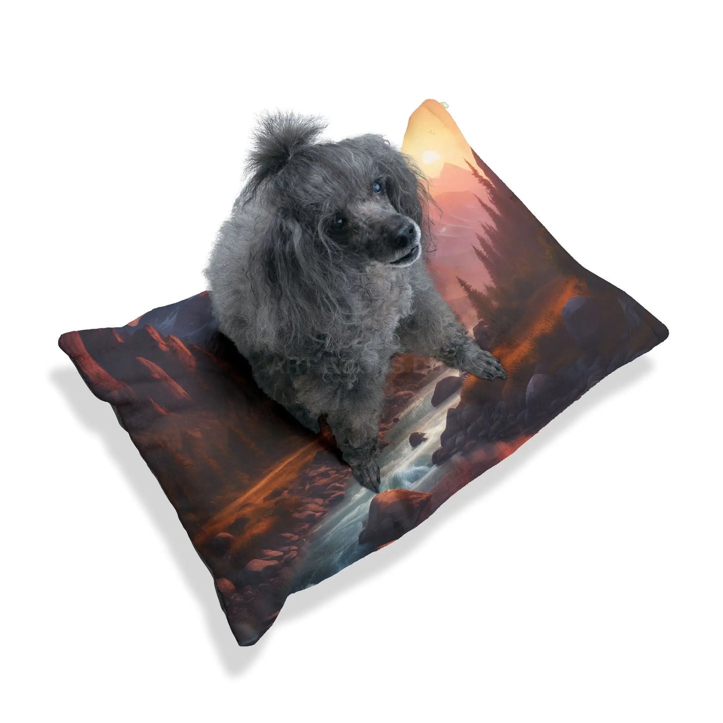 Scenic Mountain Sunrise Pet Bed — Cozy Landscape Dog & Cat Pillow - Pets