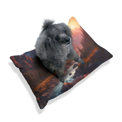 Scenic Mountain Sunrise Pet Bed — Cozy Landscape Dog & Cat Pillow - Pets