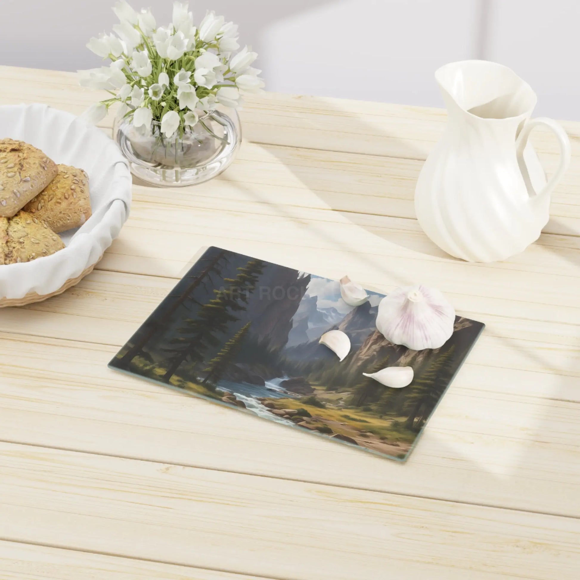 Scenic Mountain Valley Cutting Board – Pine River Landscape Kitchen Board - Home Decor