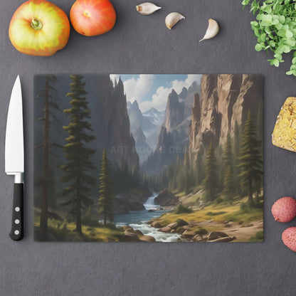 Scenic Mountain Valley Cutting Board – Pine River Landscape Kitchen Board - Large - Home Decor