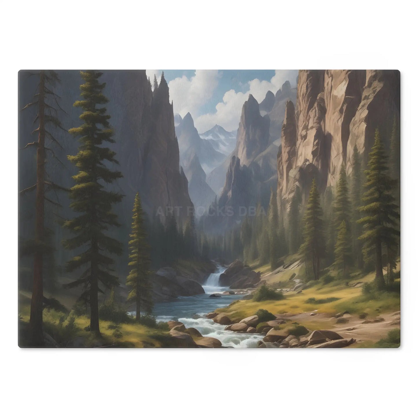 Scenic Mountain Valley Cutting Board – Pine River Landscape Kitchen Board - Home Decor