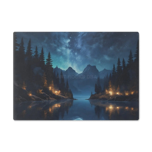 Scenic Night Lake Cutting Board – Starry Mountain Landscape Kitchen Decor - Small - Home Decor
