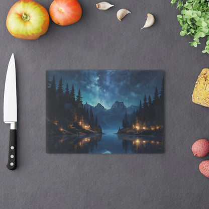 Scenic Night Lake Cutting Board – Starry Mountain Landscape Kitchen Decor - Home Decor