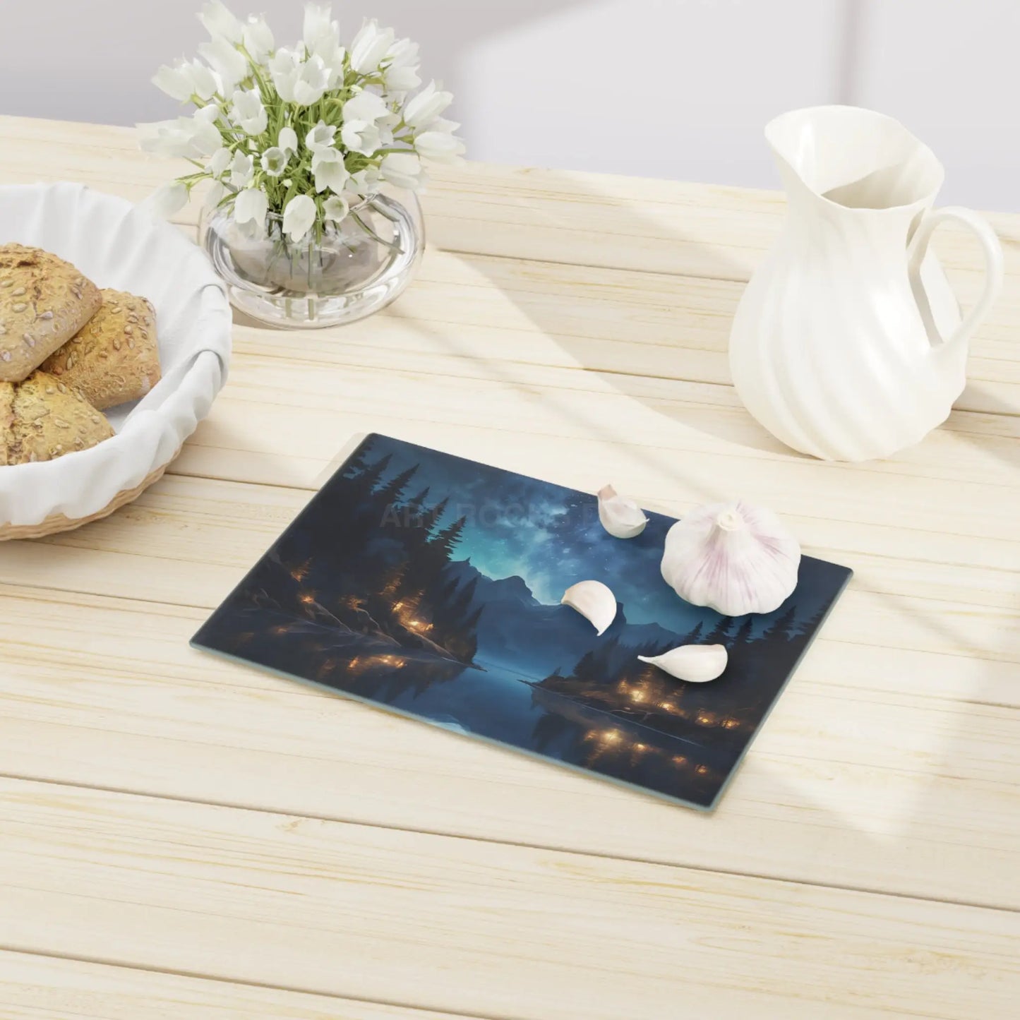 Scenic Night Lake Cutting Board – Starry Mountain Landscape Kitchen Decor - Home Decor