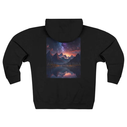 Scenic Night Mountain Graphic Zip-Up Hoodie - XS / Black - Hoodie