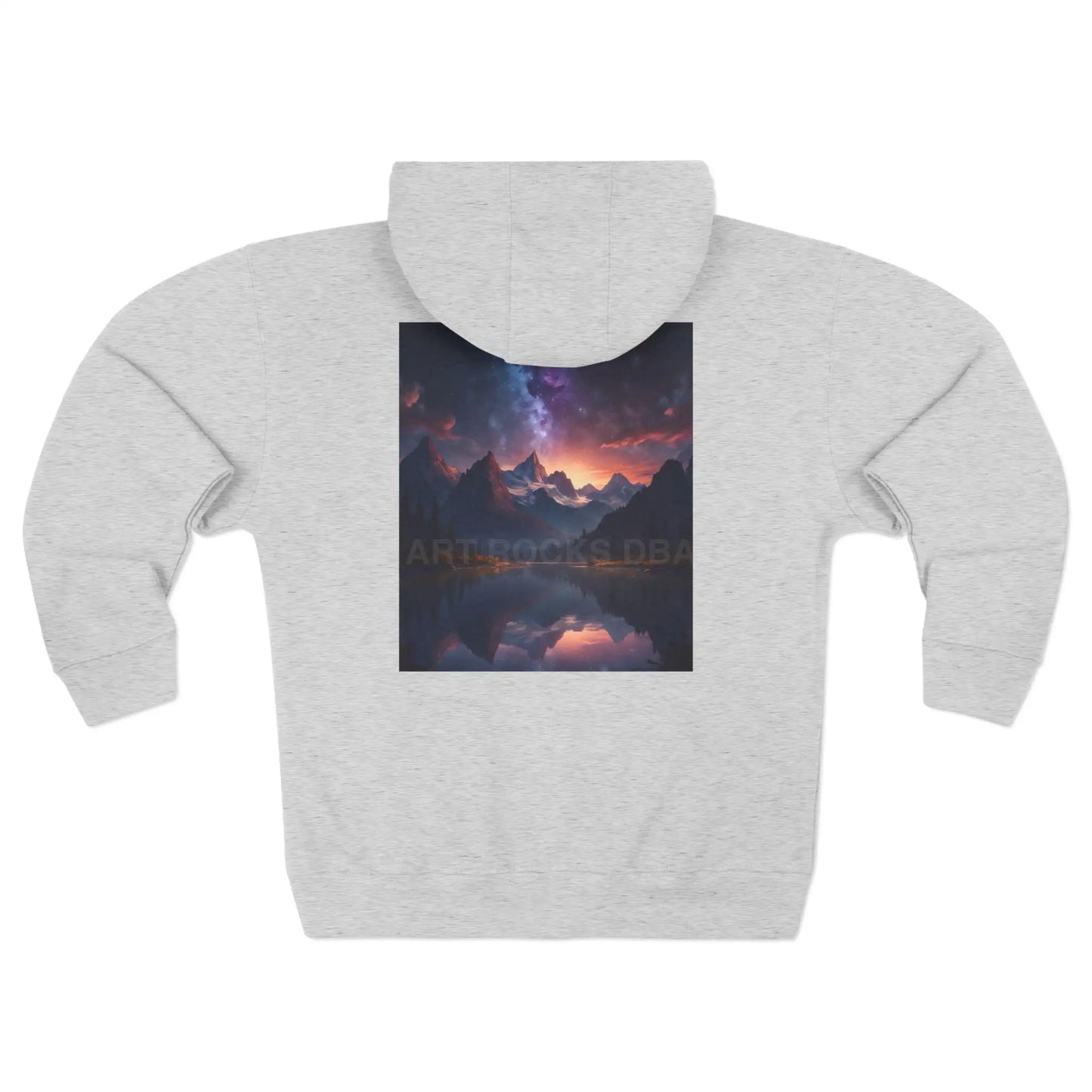 Scenic Night Mountain Graphic Zip-Up Hoodie - XS / Heather Grey - Hoodie