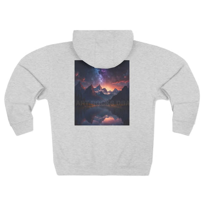 Scenic Night Mountain Graphic Zip-Up Hoodie - XS / Heather Grey - Hoodie
