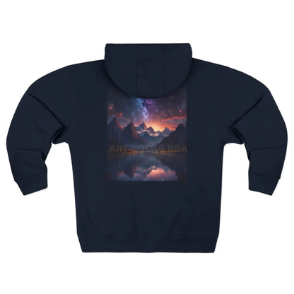 Scenic Night Mountain Graphic Zip-Up Hoodie - XS / Navy - Hoodie