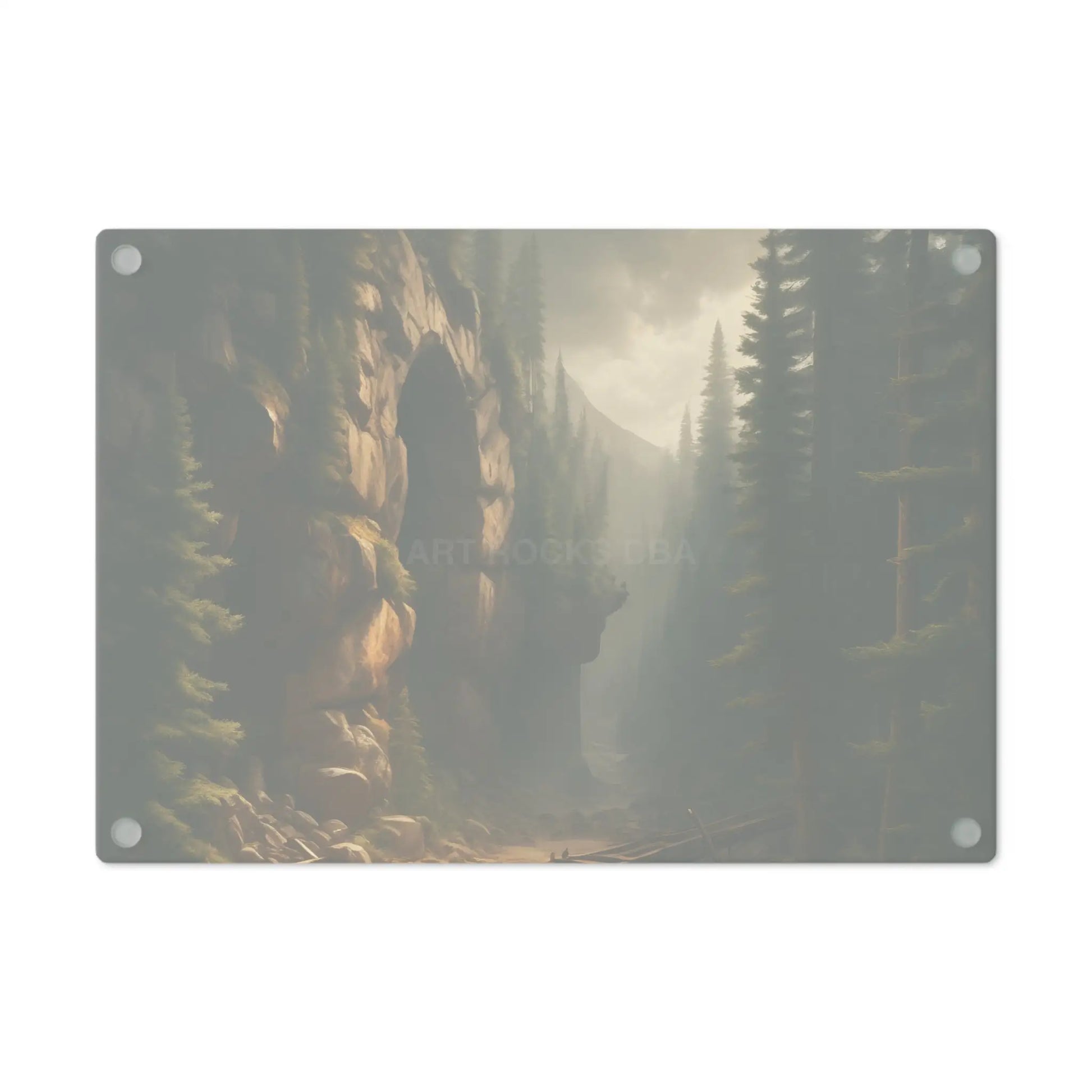 Scenic Pine Canyon Tunnel Cutting Board — Wilderness Landscape Glass Chopping Board - Home Decor