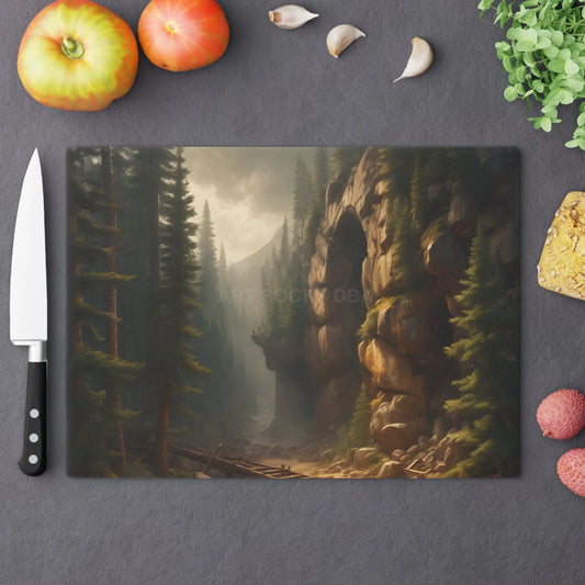Scenic Pine Canyon Tunnel Cutting Board — Wilderness Landscape Glass Chopping Board - Large - Home Decor
