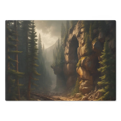 Scenic Pine Canyon Tunnel Cutting Board — Wilderness Landscape Glass Chopping Board - Home Decor