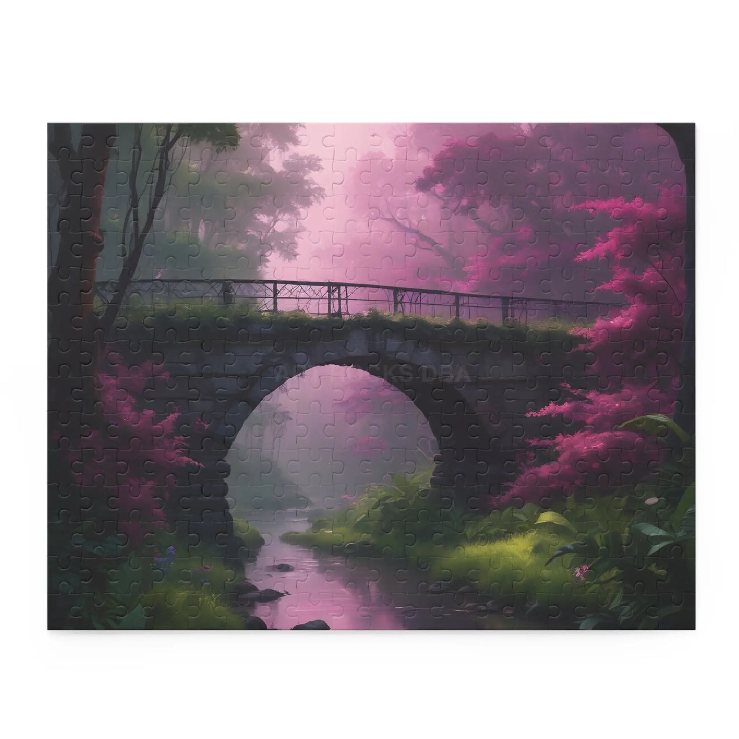 Scenic Pink Bridge Jigsaw Puzzle — (120/252/500 pcs) - 14’’ × 11’’ (252 pcs) - Puzzle