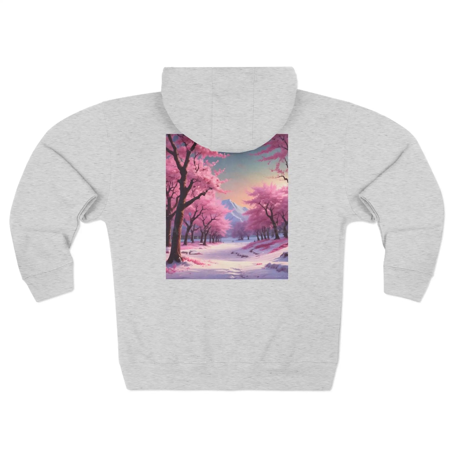 Scenic Pink Cherry Blossom Winter Zip-Up Hoodie - Hoodie