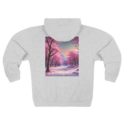 Scenic Pink Cherry Blossom Winter Zip-Up Hoodie - Hoodie