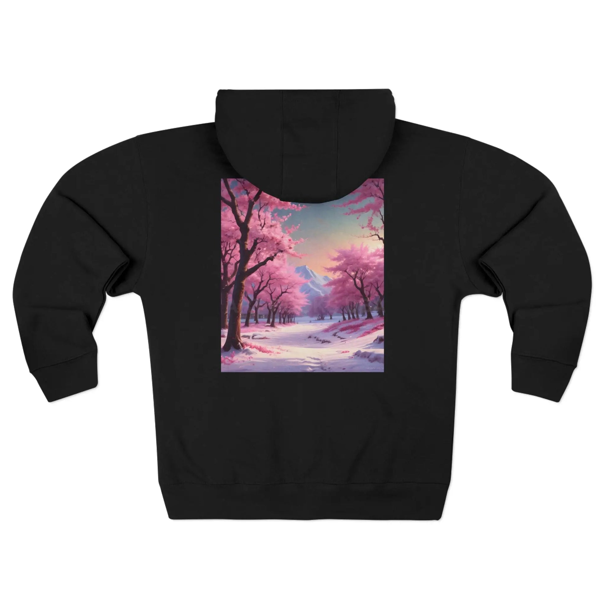 Scenic Pink Cherry Blossom Winter Zip-Up Hoodie - Hoodie
