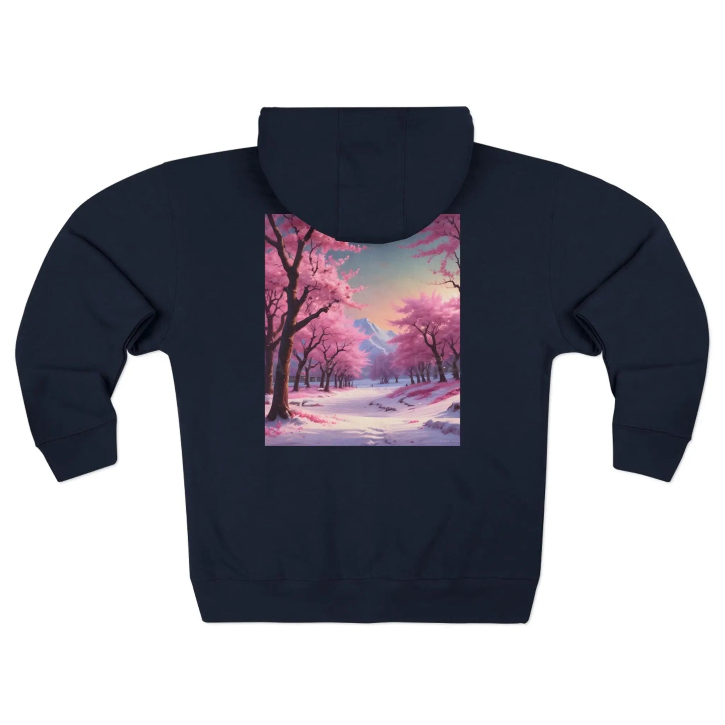 Scenic Pink Cherry Blossom Winter Zip-Up Hoodie - Hoodie