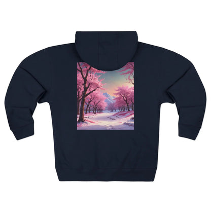 Scenic Pink Cherry Blossom Winter Zip-Up Hoodie - Hoodie