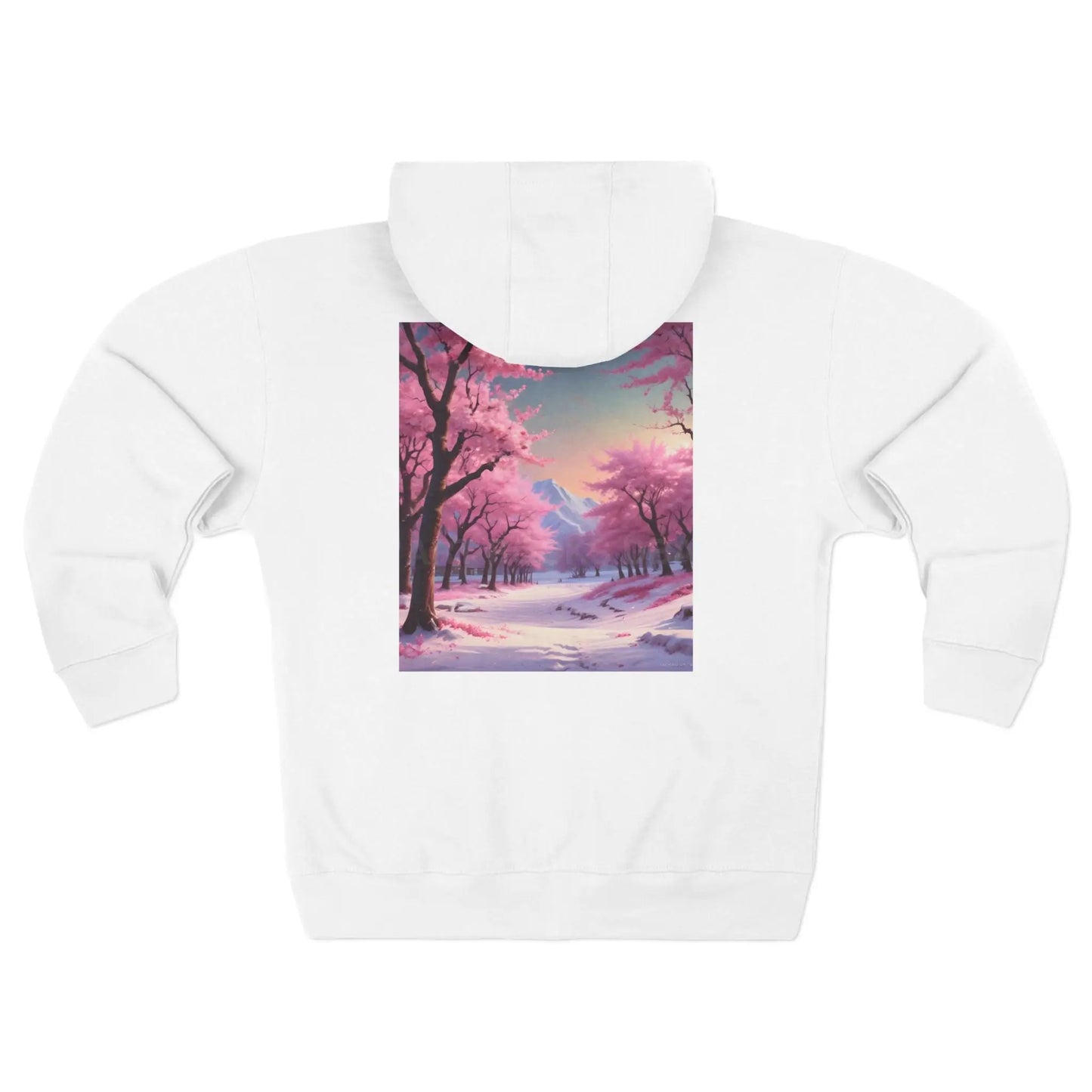 Scenic Pink Cherry Blossom Winter Zip-Up Hoodie - XS / White - Hoodie