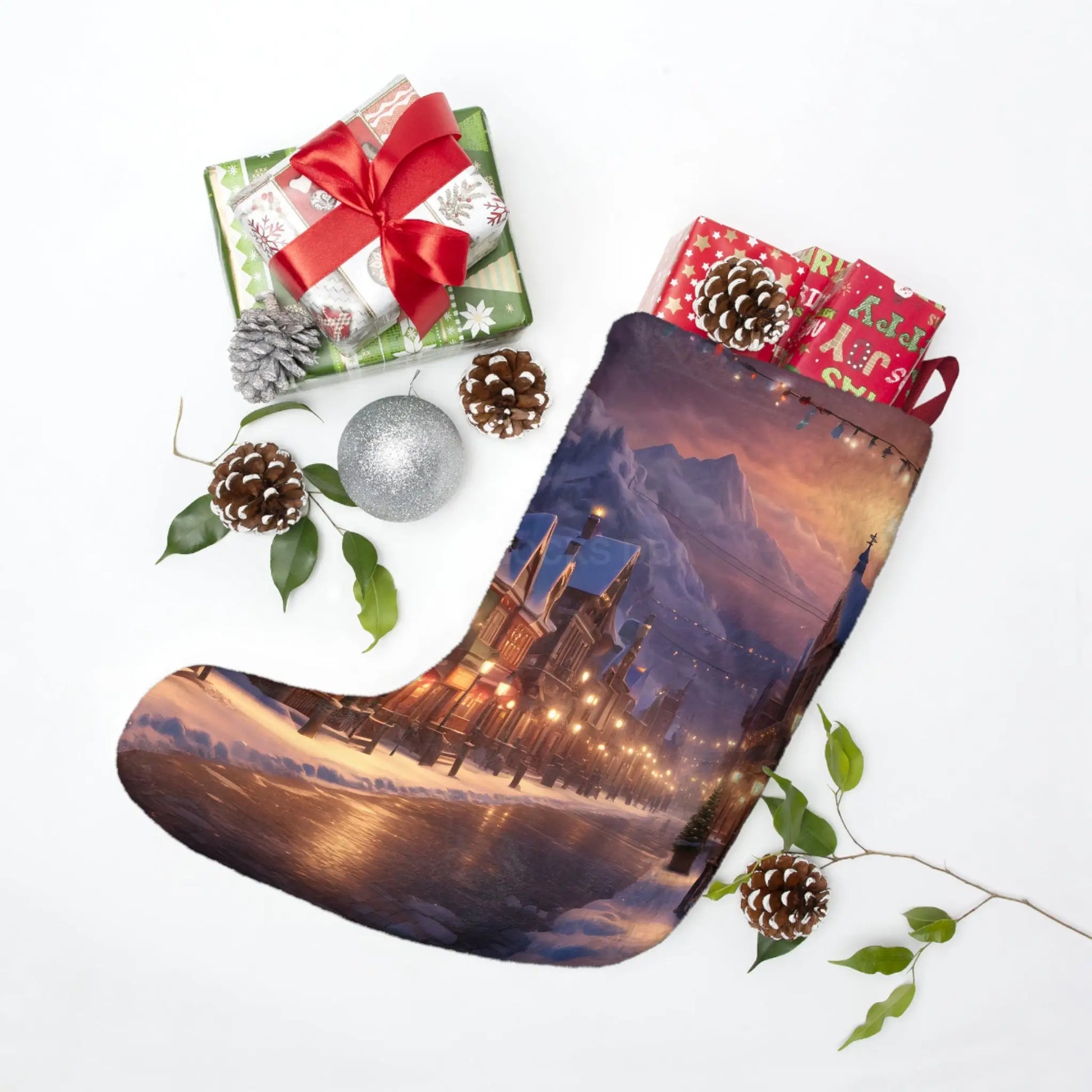 Scenic Snowy Village Christmas Stocking - One size - Home Decor