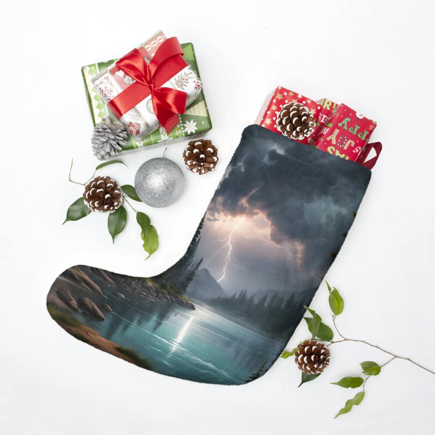 Scenic Thunderstorm Lake Christmas Stocking - One size - Home Decor