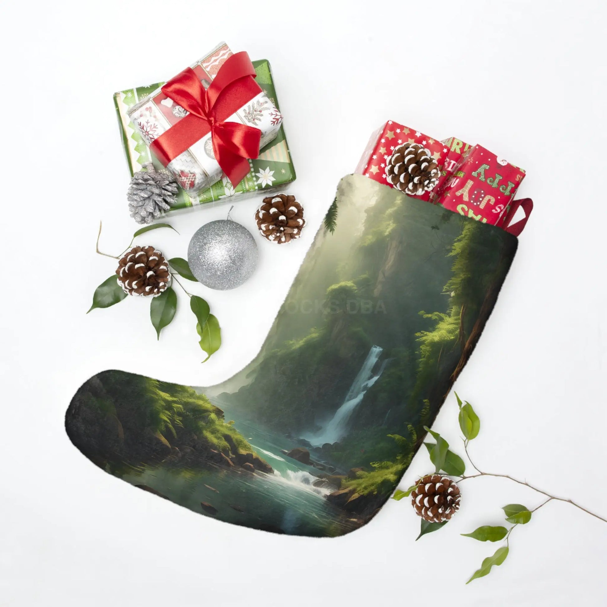 Scenic Waterfall Christmas Stocking - One size - Home Decor