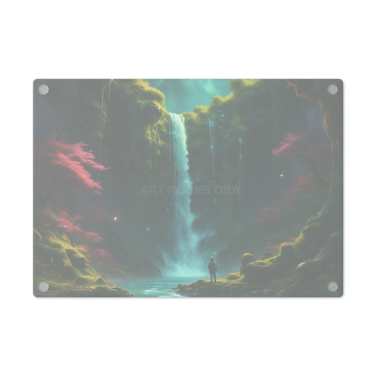 Scenic Waterfall Cutting Board – Fantasy Forest Landscape Kitchen Board - Home Decor