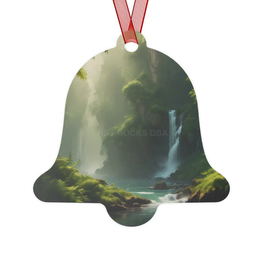 Scenic Waterfall Forest Metal Ornament - Bell / One Size - Home Decor