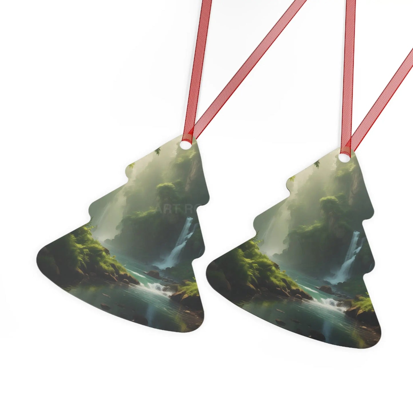 Scenic Waterfall Forest Metal Ornament - Home Decor