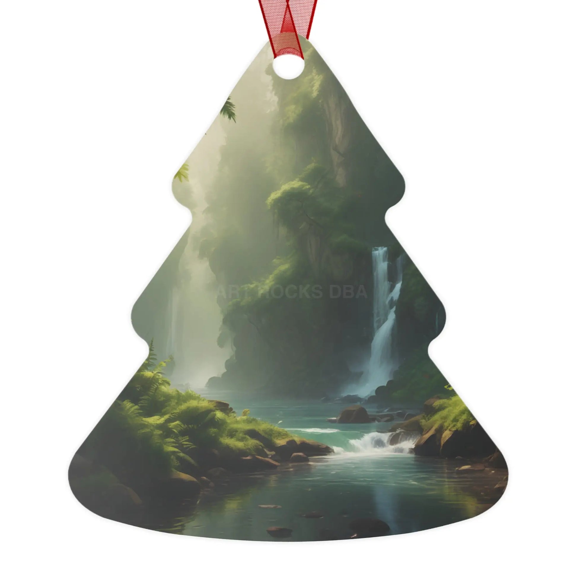 Scenic Waterfall Forest Metal Ornament - Home Decor