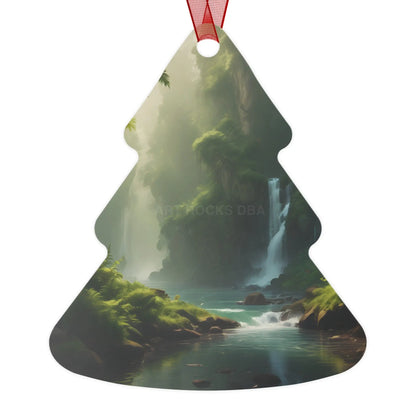 Scenic Waterfall Forest Metal Ornament - Home Decor