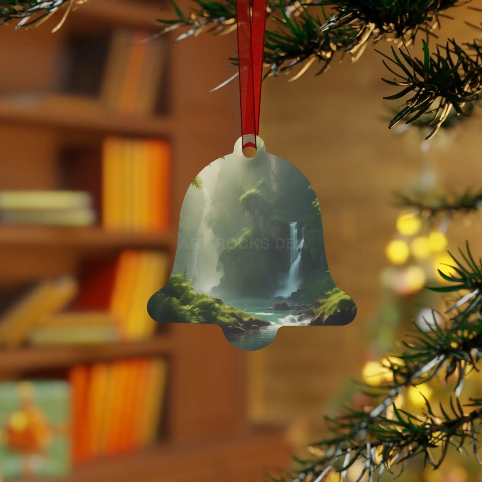 Scenic Waterfall Forest Metal Ornament - Home Decor