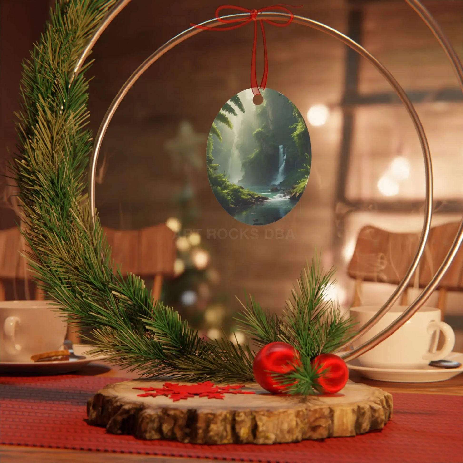 Scenic Waterfall Forest Metal Ornament - Home Decor