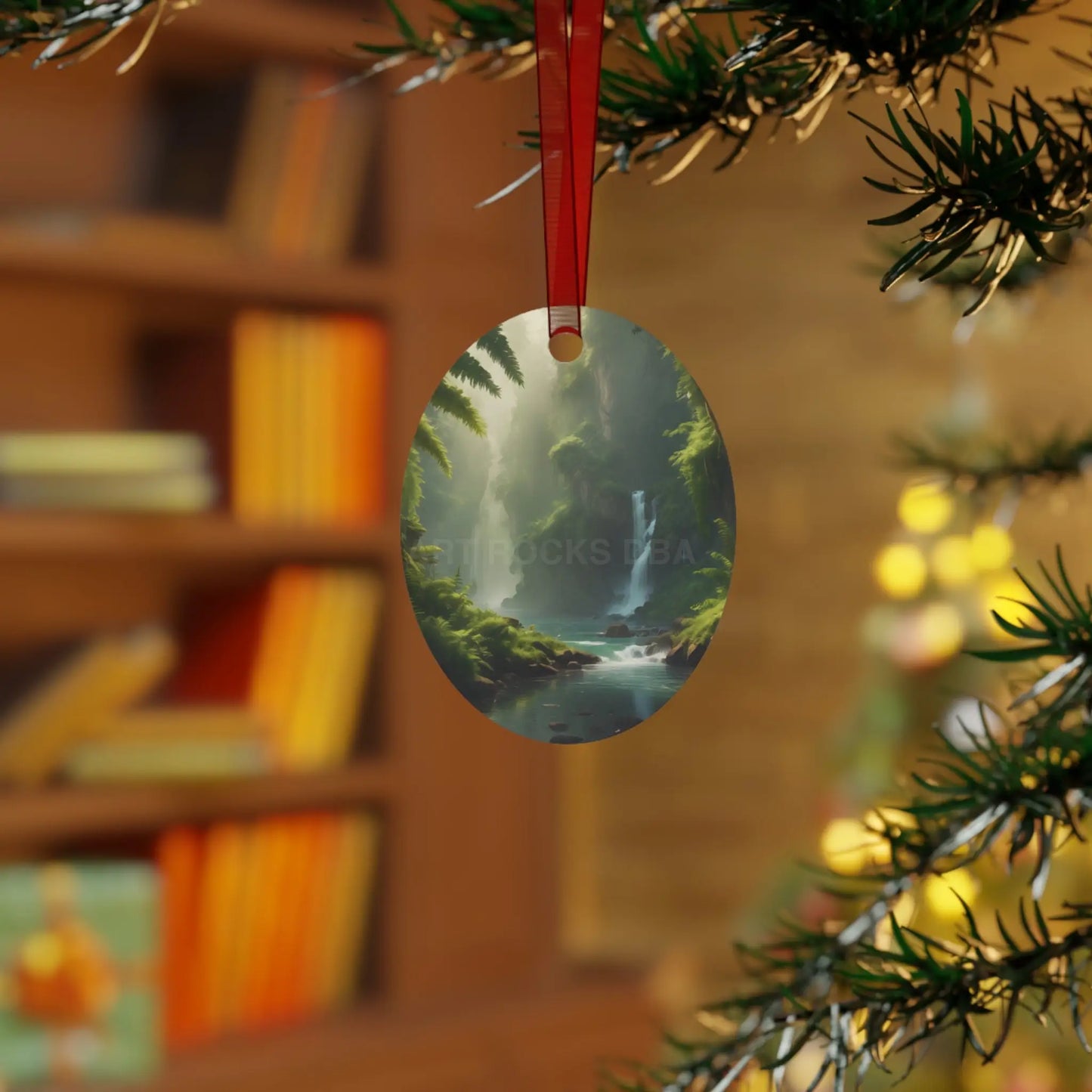 Scenic Waterfall Forest Metal Ornament - Home Decor