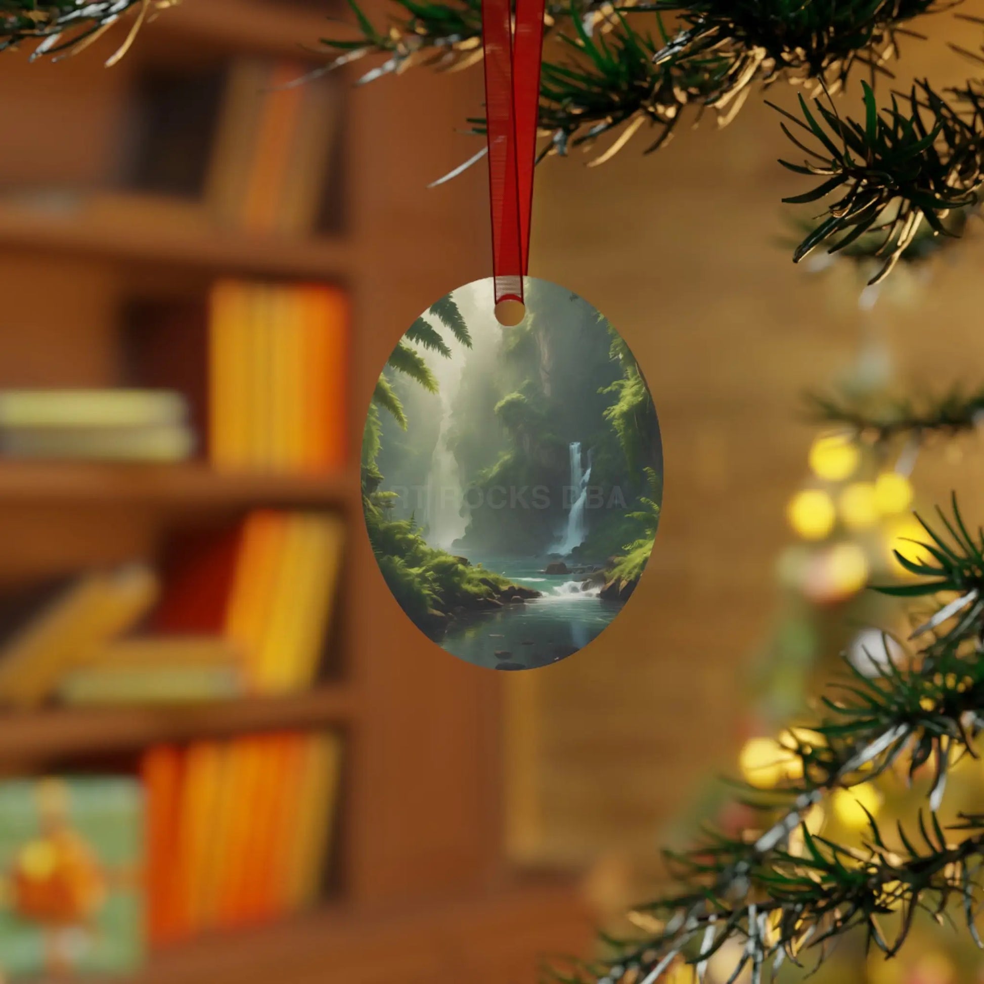 Scenic Waterfall Forest Metal Ornament - Home Decor