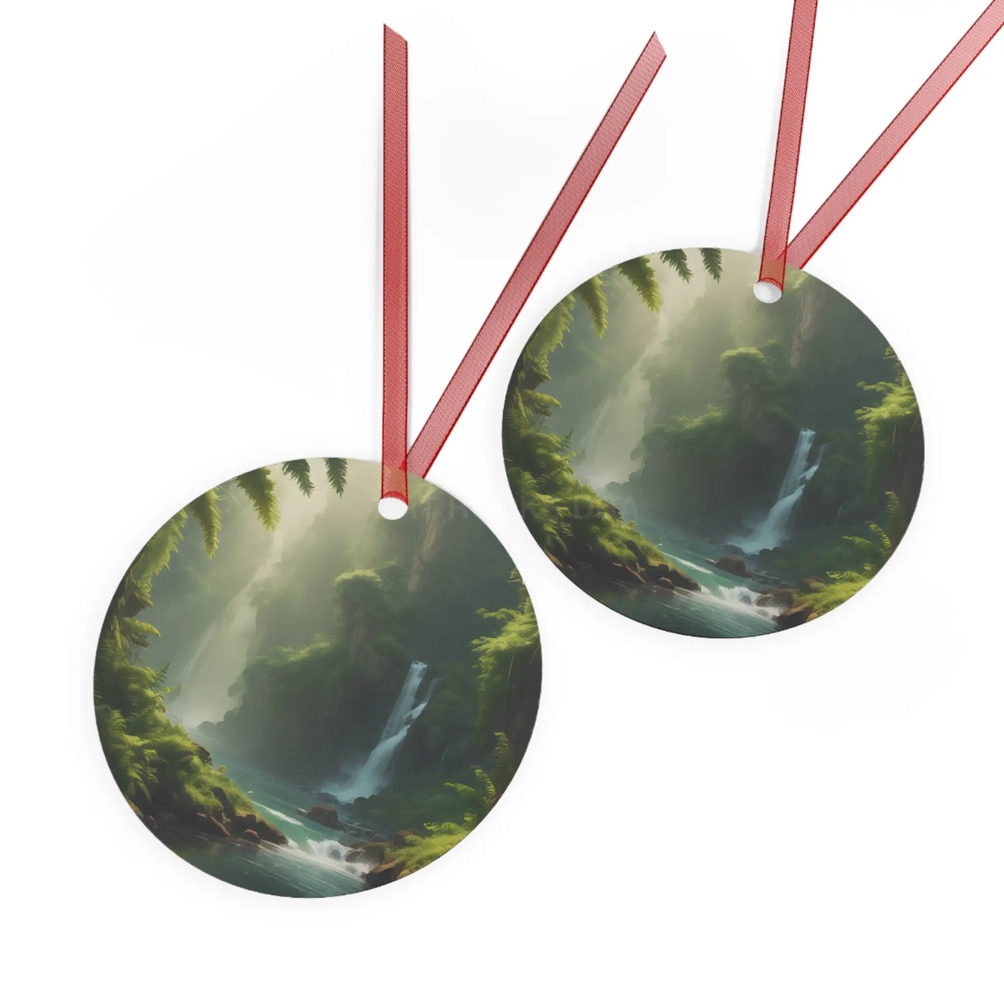 Scenic Waterfall Forest Metal Ornament - Home Decor