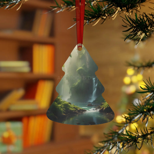 Scenic Waterfall Forest Metal Ornament - Tree / One Size - Home Decor
