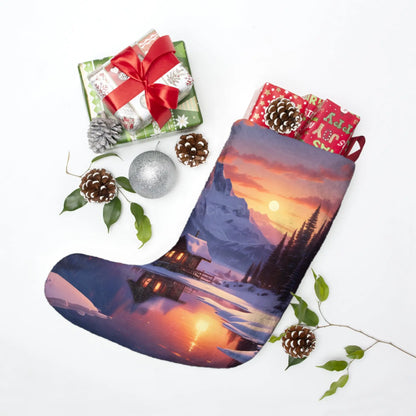 Scenic Winter Cabin Christmas Stocking - One size - Home Decor