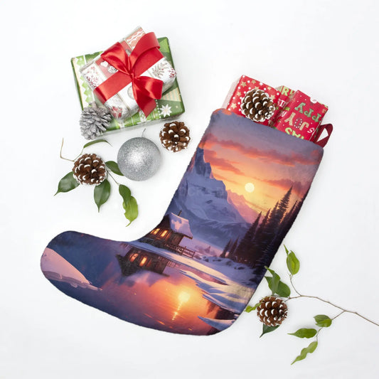 Scenic Winter Cabin Christmas Stocking - One size - Home Decor