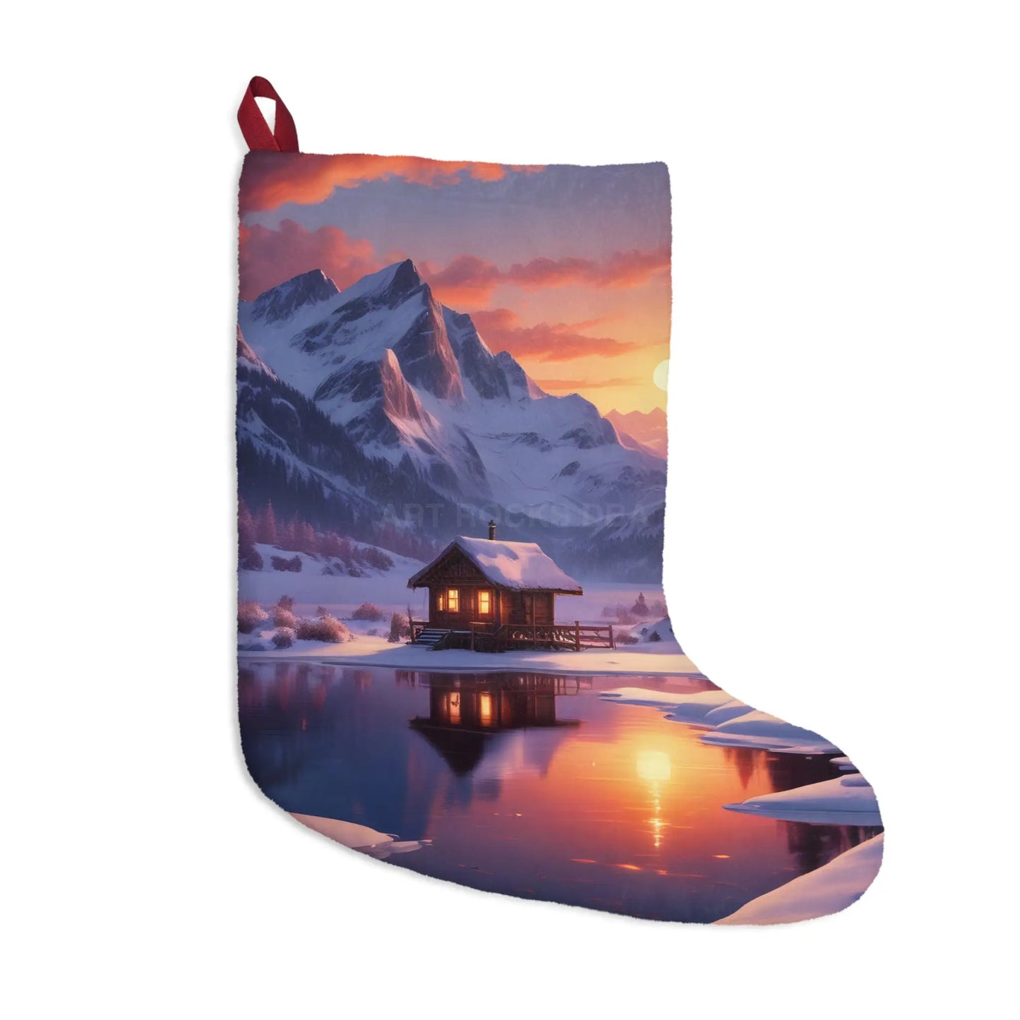 Scenic Winter Cabin Christmas Stocking - One size - Home Decor