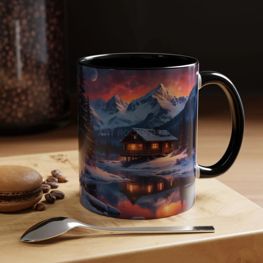 Scenic Winter Cabin Coffee Mug (Accent 11/15oz) - 11oz / Black - Mug