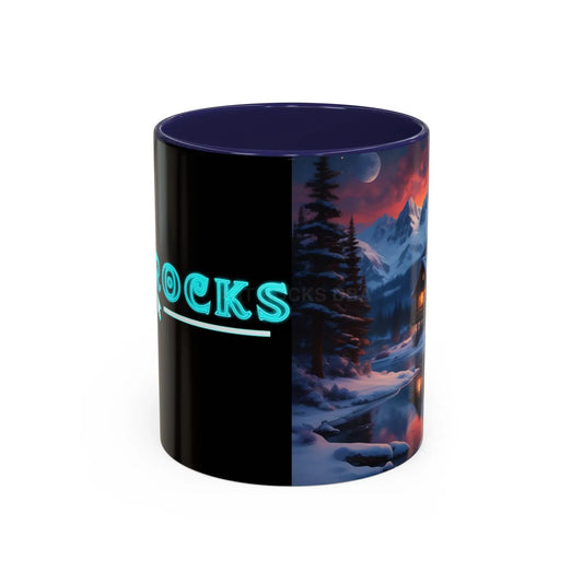 Scenic Winter Cabin Coffee Mug (Accent 11/15oz) - 11oz / Navy - Mug