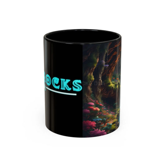 Secret Underground Waterfall Coffee Mug — Fantasy Forest Accent Mug (11/15 oz) - 11oz / Black - Mug