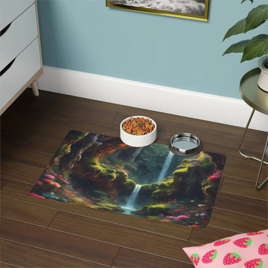 Secret Underground Waterfall Forest Pet Food Mat (12x18) - 12’’ × 18’’ / Rectangle - Pets